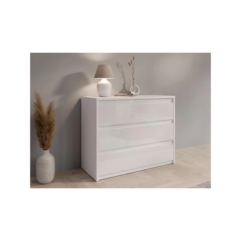 Šuplíková komoda GUAMO - alpská bílá / lesklá bílá