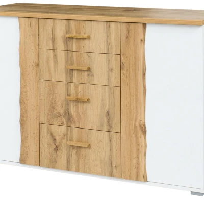 Kombinovaná široká komoda GARZON - dub wotan / alpská bílá