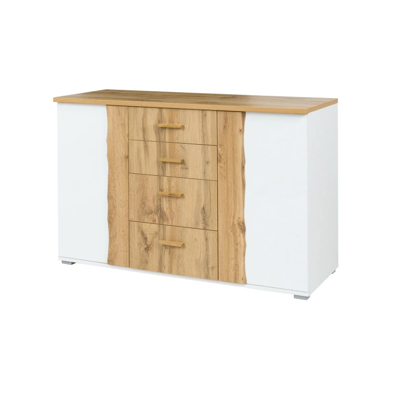 Kombinovaná široká komoda GARZON - dub wotan / alpská bílá