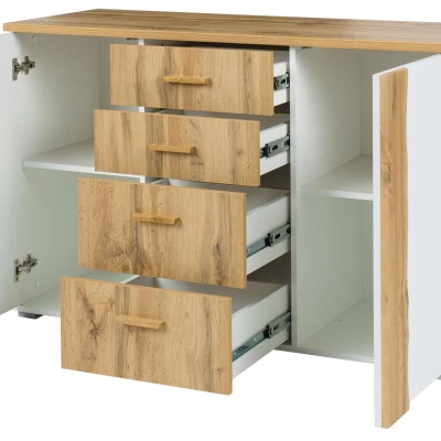 Kombinovaná široká komoda GARZON - dub wotan / alpská bílá