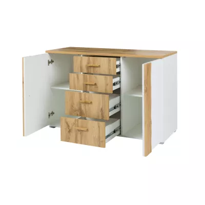 Kombinovaná široká komoda GARZON - dub wotan / alpská bílá