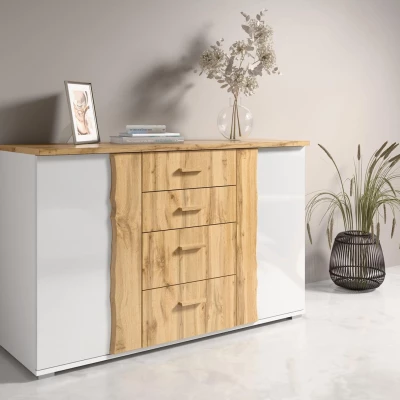 Kombinovaná široká komoda GARZON - dub wotan / alpská bílá