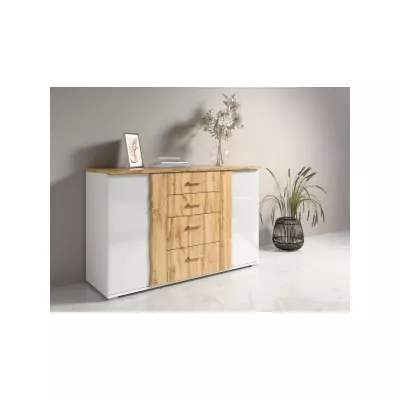 Kombinovaná široká komoda GARZON - dub wotan / alpská bílá