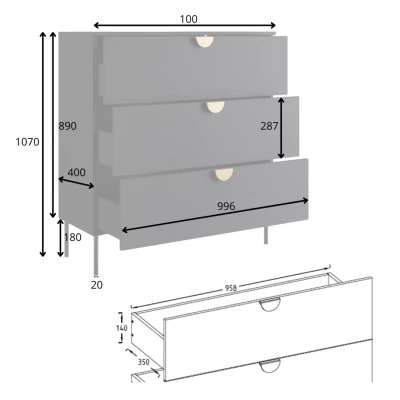 Zásuvková komoda MOSQURA - černá grafitová