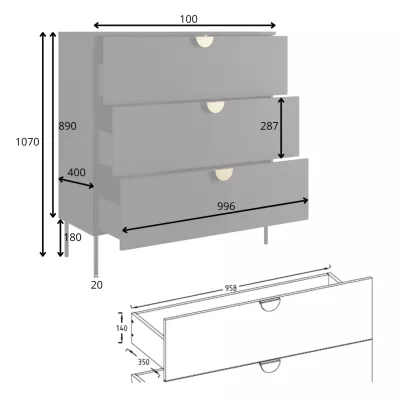 Zásuvková komoda MOSQURA - černá grafitová