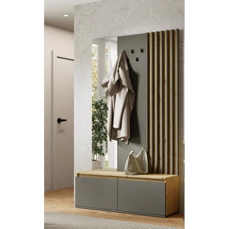 Předsíňová stěna se zrcadlem JAMUNDI - dub artisan / grafitová