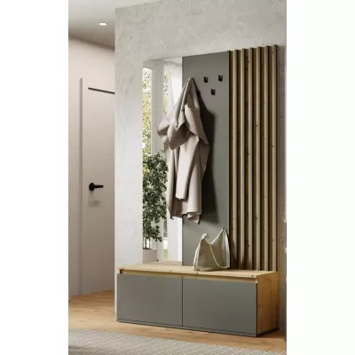 Předsíňová stěna se zrcadlem JAMUNDI - dub artisan / grafitová