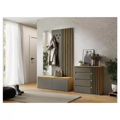 Předsíňová stěna se zrcadlem JAMUNDI - dub artisan / grafitová