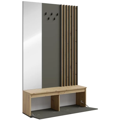 Předsíňová stěna se zrcadlem JAMUNDI - dub artisan / grafitová