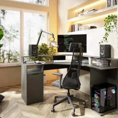 Rohový PC stůl CURUMANI - grafitový