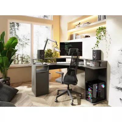 Rohový PC stůl CURUMANI - grafitový