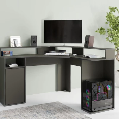 Rohový PC stůl CURUMANI - grafitový