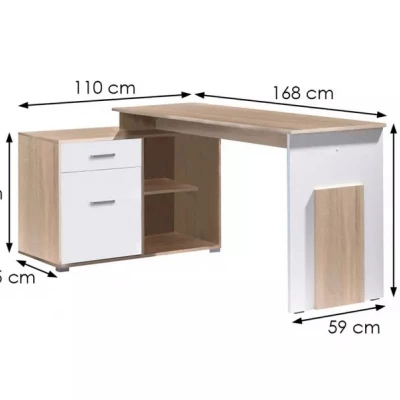 Rohový psací stůl DIBULLA - dub sonoma / alpský bílý