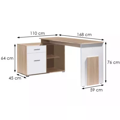 Rohový psací stůl DIBULLA - dub sonoma / alpský bílý