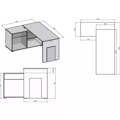 Rohový psací stůl DIBULLA - dub sonoma / alpský bílý