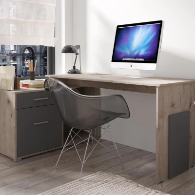 Rohový psací stůl DIBULLA - dub wellington / grafitový