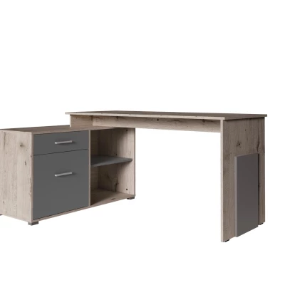 Rohový psací stůl DIBULLA - dub wellington / grafitový