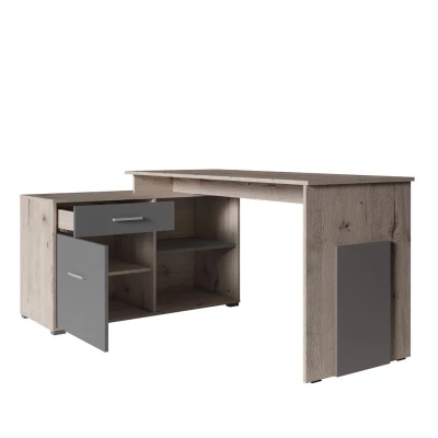 Rohový psací stůl DIBULLA - dub wellington / grafitový