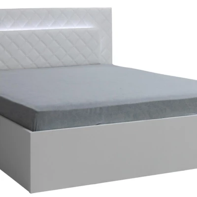Manželská postel 180x200 PAMPLONA - alpská bílá / lesklá bílá + LED osvětlení ZDARMA