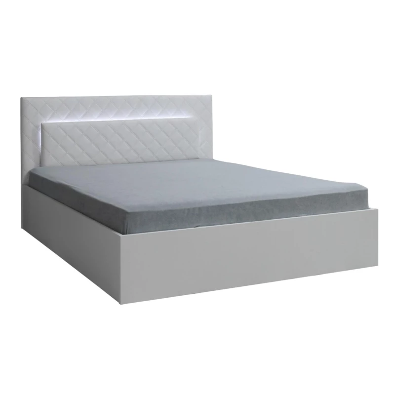 Manželská postel 180x200 PAMPLONA - alpská bílá / lesklá bílá + LED osvětlení ZDARMA