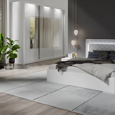 Manželská postel 180x200 PAMPLONA - alpská bílá / lesklá bílá + LED osvětlení ZDARMA