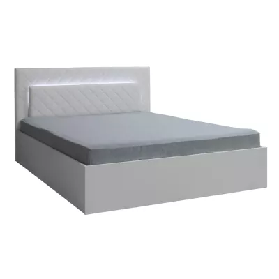Manželská postel 160x200 PAMPLONA - alpská bílá / lesklá bílá + LED osvětlení ZDARMA