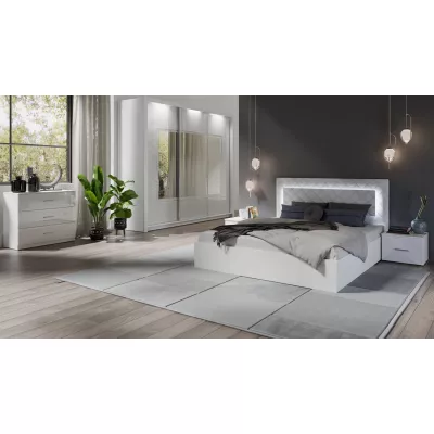 Manželská postel 160x200 PAMPLONA - alpská bílá / lesklá bílá + LED osvětlení ZDARMA