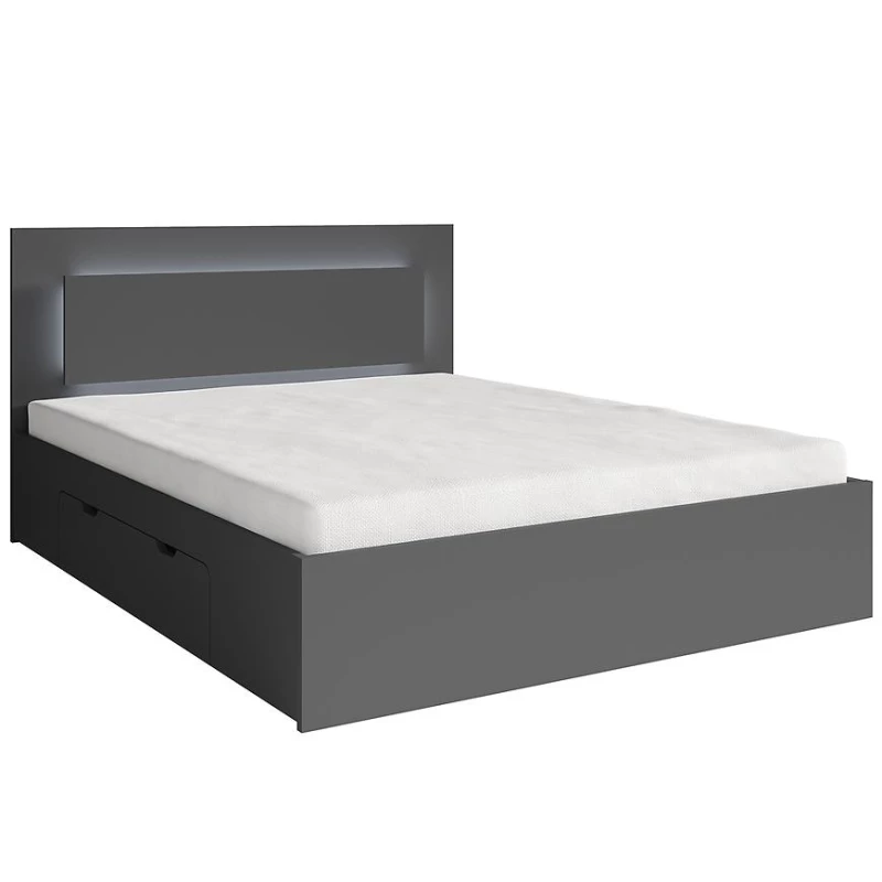 Manželská postel se šuplíky 180x200 DUITAMA - grafitová + LED osvětlení ZDARMA