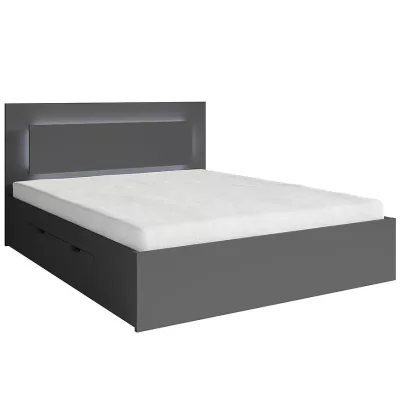 Manželská postel se šuplíky 180x200 DUITAMA - grafitová + LED osvětlení ZDARMA