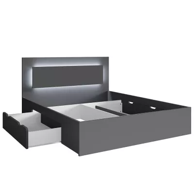 Manželská postel se šuplíky 180x200 DUITAMA - grafitová + LED osvětlení ZDARMA