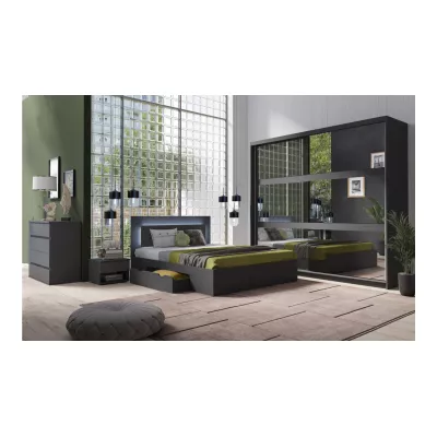 Manželská postel se šuplíky 180x200 DUITAMA - grafitová + LED osvětlení ZDARMA