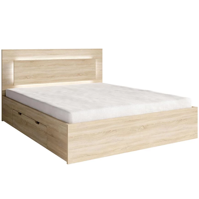 Manželská postel se šuplíky 180x200 DUITAMA - dub sonoma + LED osvětlení ZDARMA