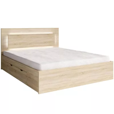 Manželská postel se šuplíky 180x200 DUITAMA - dub sonoma + LED osvětlení ZDARMA