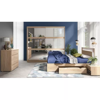 Manželská postel se šuplíky 180x200 DUITAMA - dub sonoma + LED osvětlení ZDARMA