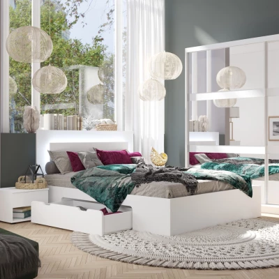 Manželská postel se šuplíky 160x200 DUITAMA - bílá + LED osvětlení ZDARMA