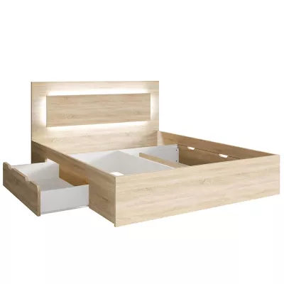 Manželská postel se šuplíky 160x200 DUITAMA - dub sonoma + LED osvětlení ZDARMA