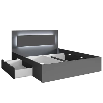 Manželská postel se šuplíky 140x200 DUITAMA - grafitová + LED osvětlení ZDARMA