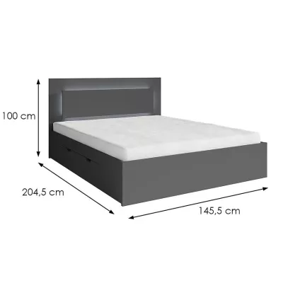 Manželská postel se šuplíky 140x200 DUITAMA - grafitová + LED osvětlení ZDARMA