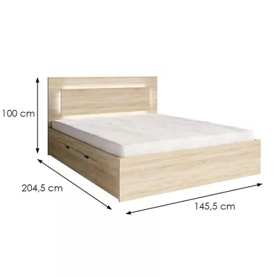 Manželská postel se šuplíky 140x200 DUITAMA - dub sonoma + LED osvětlení ZDARMA