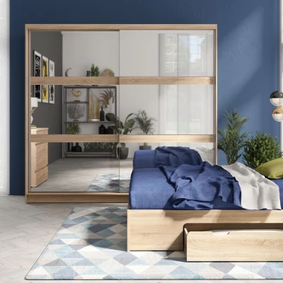 Manželská postel se šuplíky 140x200 DUITAMA - dub sonoma + LED osvětlení ZDARMA