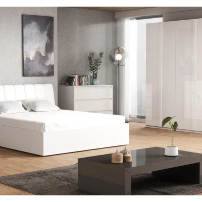 Manželská postel 160x200 GUAMO - alpská bílá / lesklá bílá