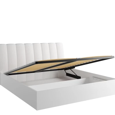 Manželská postel s úložným prostorem 160x200 GUAMO - alpská bílá / lesklá bílá