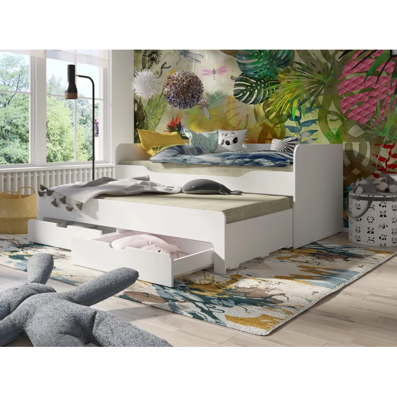 Dětská postel 90x200 s přistýlkou MOGOTES - alpská bílá