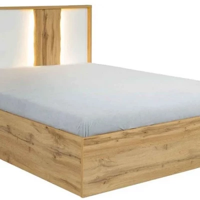 Manželská postel s úložným prostorem 180x200 GARZON - dub wotan / alpská bílá + LED osvětlení ZDARMA