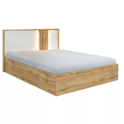 Manželská postel s úložným prostorem 180x200 GARZON - dub wotan / alpská bílá + LED osvětlení ZDARMA