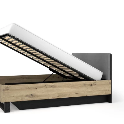 Dvojlůžková postel s úložným prostorem 180x200 SALAMINA - dub artisan / černá grafitová