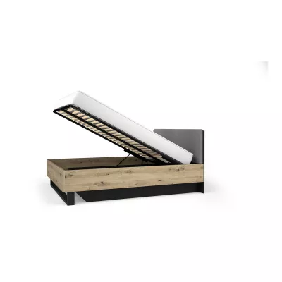 Dvojlůžková postel s úložným prostorem 160x200 SALAMINA - dub artisan / černá grafitová