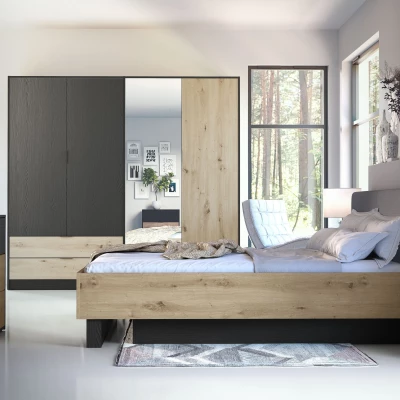 Dvojlůžková postel s úložným prostorem 160x200 SALAMINA - dub artisan / černá grafitová