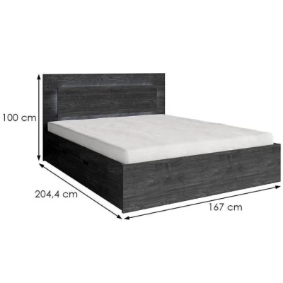 Manželská postel se šuplíky 160x200 RIONERO - jasan portland tmavý + LED osvětlení ZDARMA