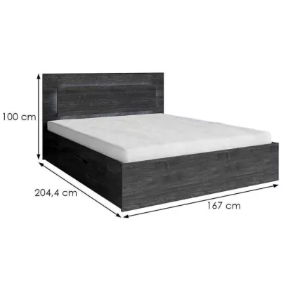 Manželská postel se šuplíky 160x200 RIONERO - jasan portland tmavý + LED osvětlení ZDARMA